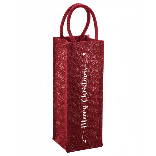 Merry Christmas Jute Bottle Bag