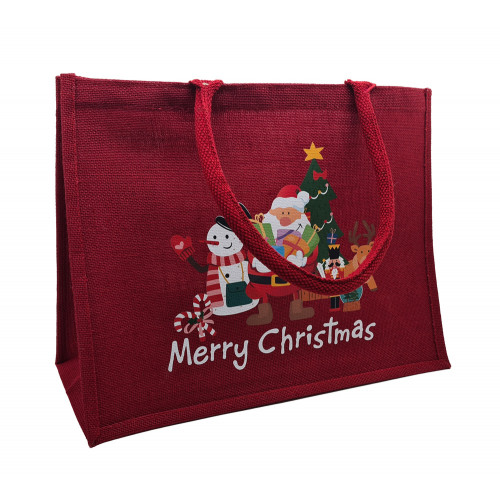 Merry Christmas Red Jute Bags