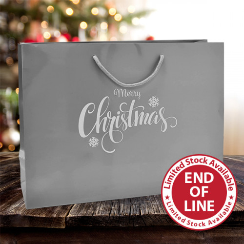 400mm Silver Merry Christmas Laminated Carrier Bags