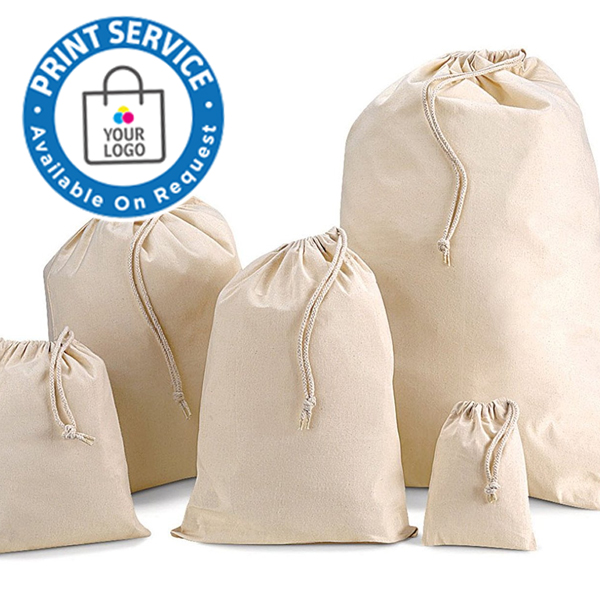 Extra Small Natural Cotton Drawstring Bags from stock in packs 10