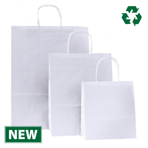 240mm White Eco Recycled Twisted Handle Paper Carrier Bags